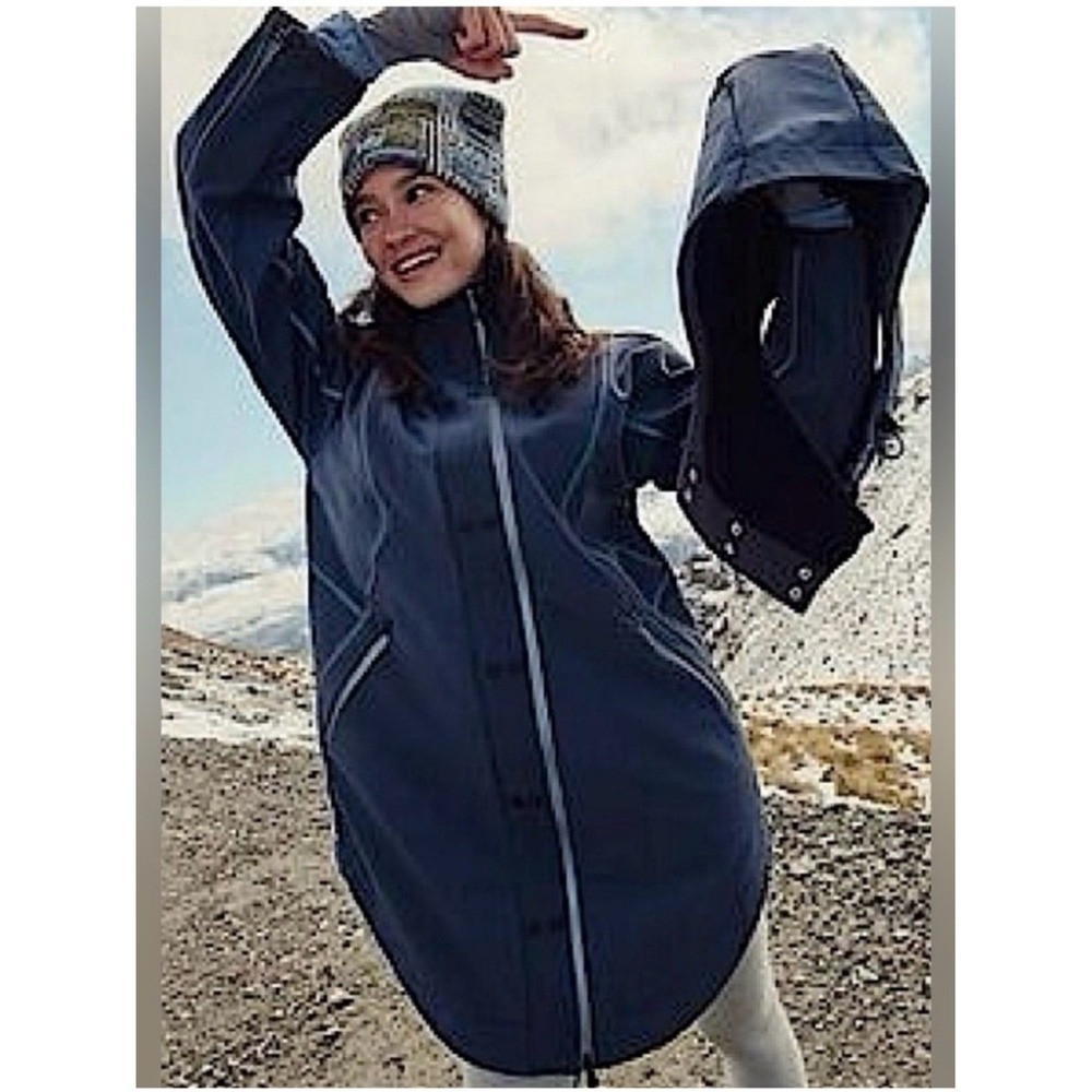 Free People Moon Magic Reflective Rain Parka  hood Small black blue new nwt